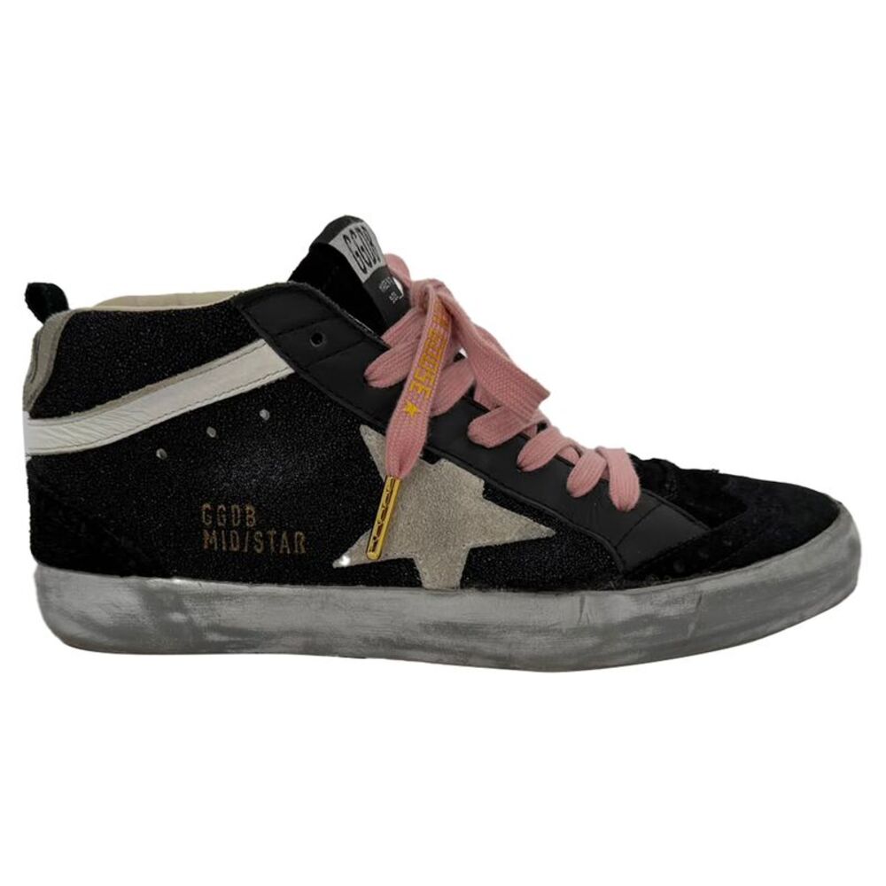 Golden Goose Mid-Star High-Top Sneakers in Black Suede